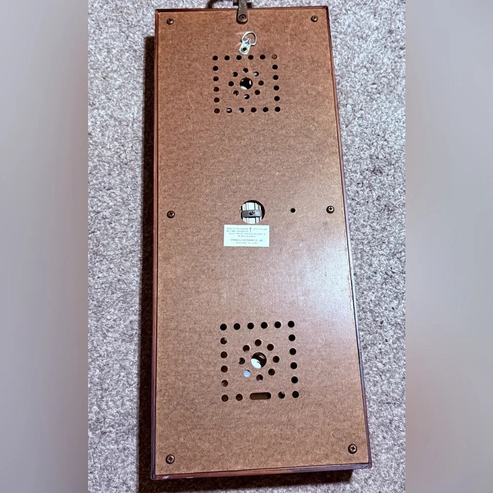 Triple Gauge Wall Weather Station in Brown Wood with Gold Dials